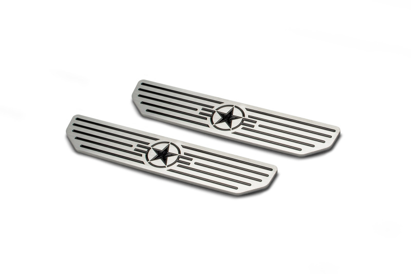 Jeep Wrangler JL Sill Plates - Front - DV8 Offroad - Since 1942 Logo - Black - `18-`27